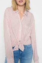 7 For All Mankind High Low Tie Shirt In Pink And White