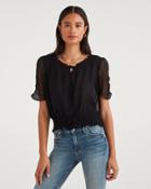 7 For All Mankind Women's Smocked Button Up Top In Jet Black