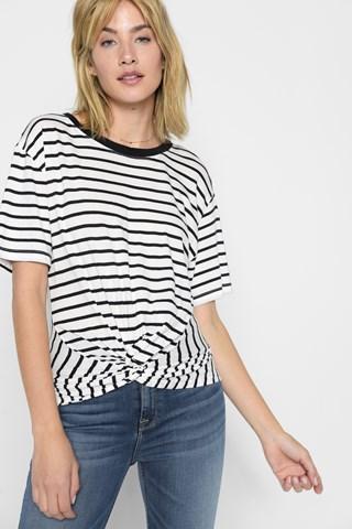 7 For All Mankind Knotted Front Tee In Black And White