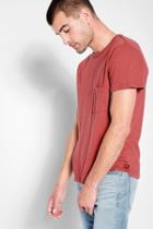 7 For All Mankind Short Sleeve Raw Pocket Crew In Sun Washed Red