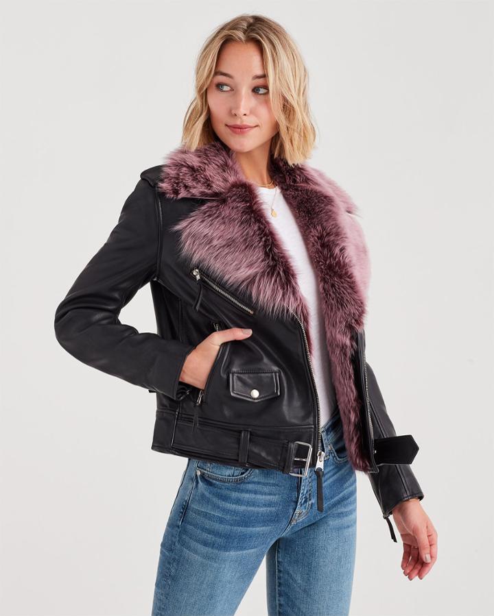 7 For All Mankind Leather Jacket With Removable Shearling In Black
