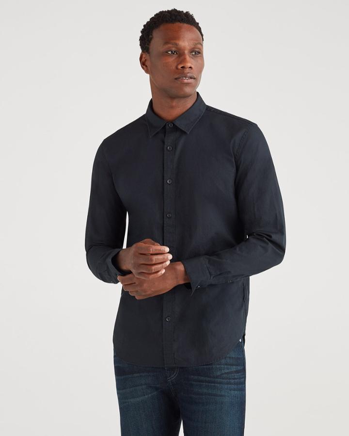 7 For All Mankind Men's Poplin Roadster Long Sleeve Shirt In Black