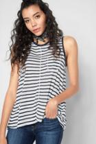 7 For All Mankind Linen Tank With Split Back In Navy White Stripe
