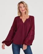 7 For All Mankind Panel Sleeve Blouson Top In Dark Bordeaux