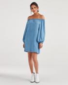 7 For All Mankind Women's Blouson Sleeve Dress In Pacific Blue Sky