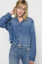 7 For All Mankind Cropped Cut Off Denim Shirt In Authentic Sanded Blue