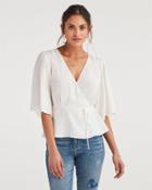 7 For All Mankind Women's Wrap Front Short Sleeve Top In Soft White
