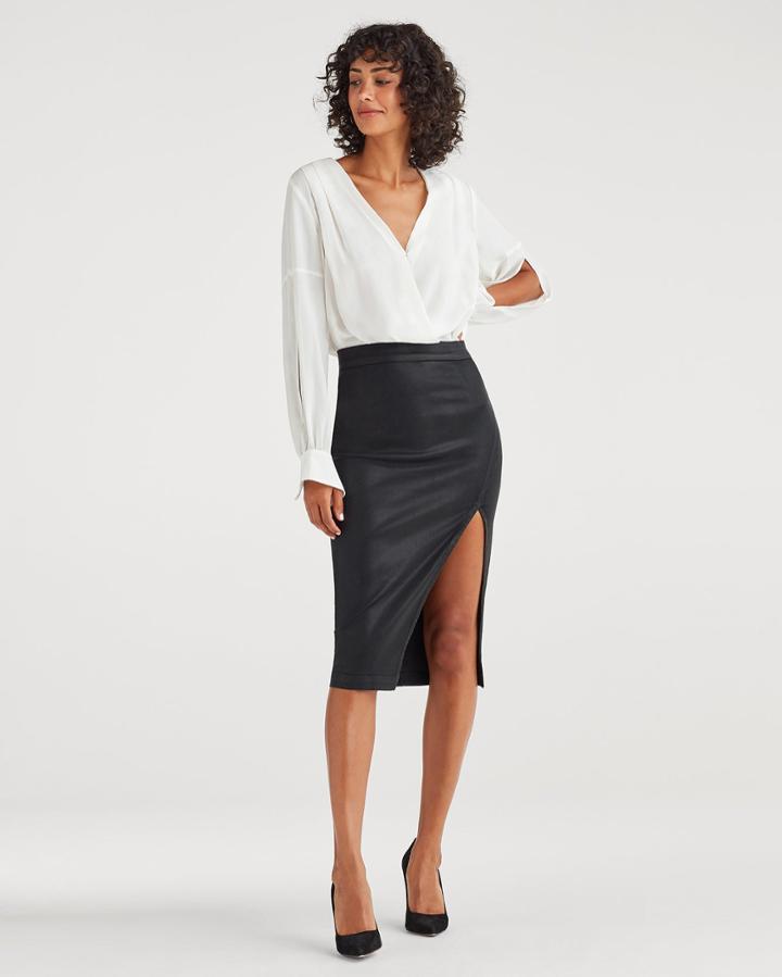 7 For All Mankind Women's B(air) Pencil Skirt With Side Slit In Coated Black