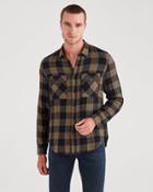 7 For All Mankind Long Sleeve Double Face Buffalo Check Shirt In Military Olive