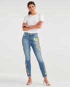 7 For All Mankind Women's High Waist Ankle Skinny With Neon Embroidery In Vintage Parker