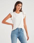 7 For All Mankind Women's Ruffle Sleeve Tee Off White