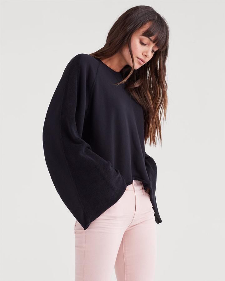 7 For All Mankind Flare Sleeve Crop Sweatshirt In Jet Black