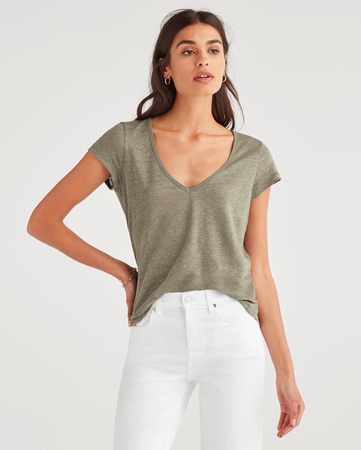 7 For All Mankind Women's V-neck Tee In Silver Olive