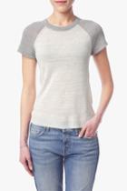 7 For All Mankind Baseball Sweater Tee In White/light Grey