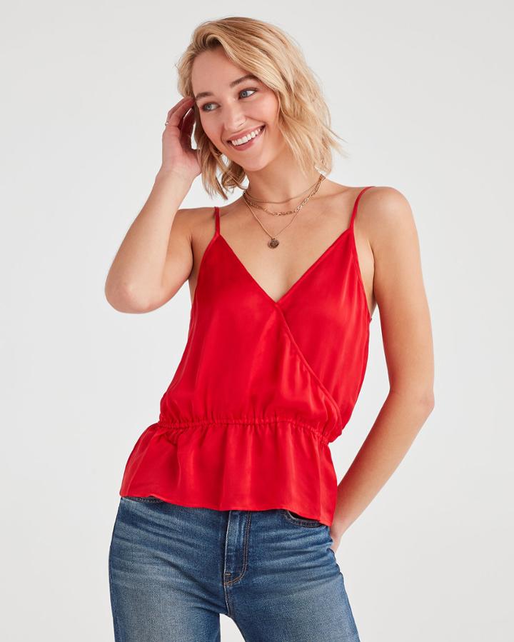 7 For All Mankind Wrap Front Cami In Bright Red