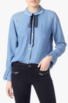 7 For All Mankind Scalloped Denim Shirt With Bow Tie Blue Haven