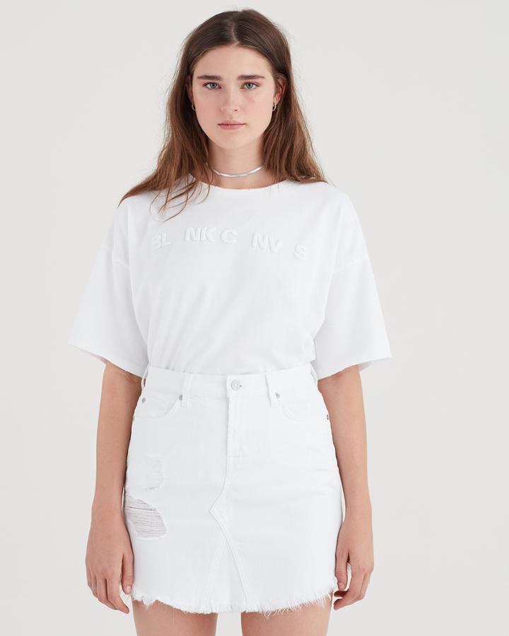 7 For All Mankind Bl Nk C Nv S Oversized Tee In Optic White