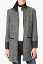 7 For All Mankind Wool Coat With Quilted Cuffs In Black And White Tweed