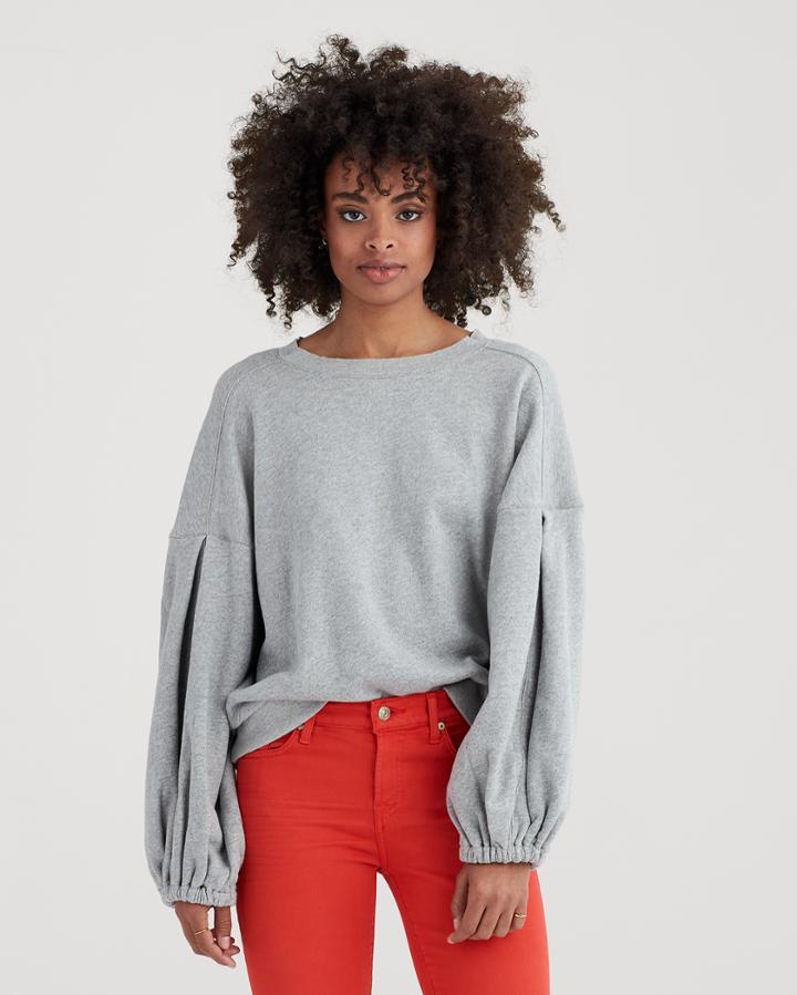 7 For All Mankind Puff Sleeve Sweatshirt In Heather Grey