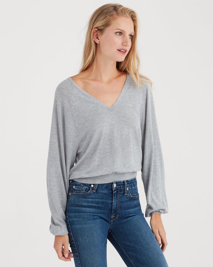 7 For All Mankind Women's Curved Neck Crop Sweater In Heather Grey