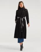 7 For All Mankind Women's Suede Trench Coat With Patent Leather Trim In Jet Black