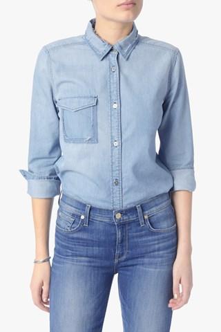 7 For All Mankind Rip Off Shadow Pocket Denim Shirt Skybreeze Blue