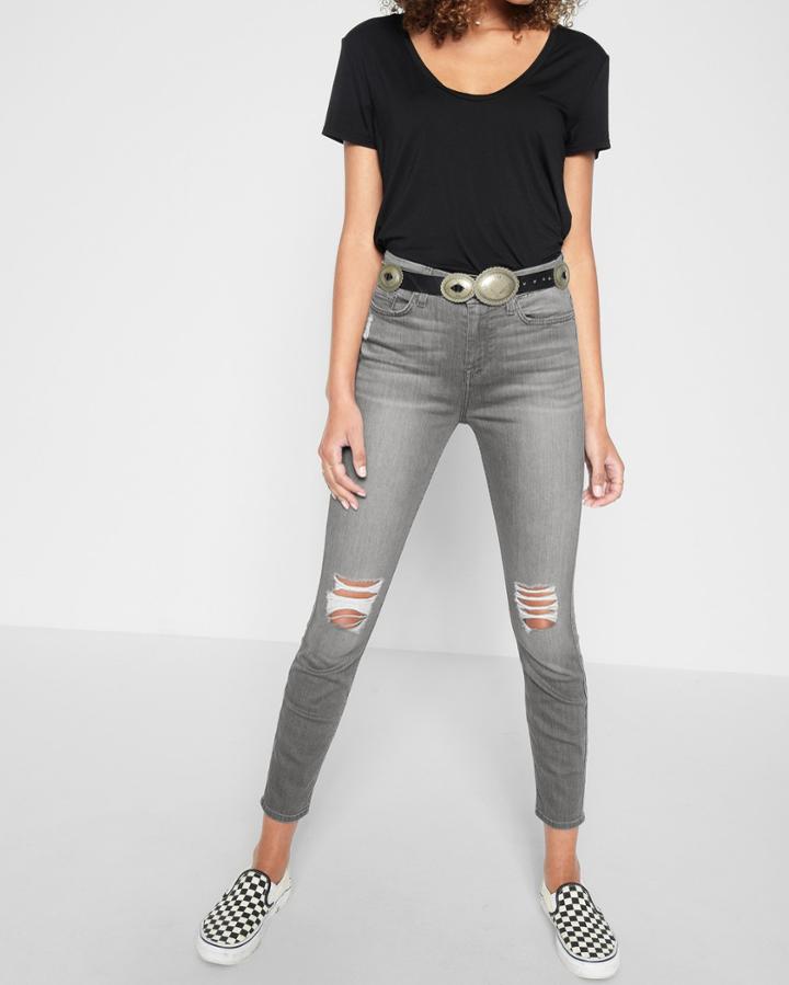 7 For All Mankind Women's B(air) The Highwaist Ankle Skinny With Knee Holes In Chrysler Grey