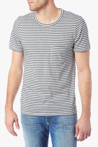 7 For All Mankind Feeder Stripe Crew Tee In Navy