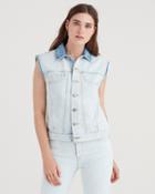 7 For All Mankind Oversized Vest With Destroy In Cloud Bleach Out