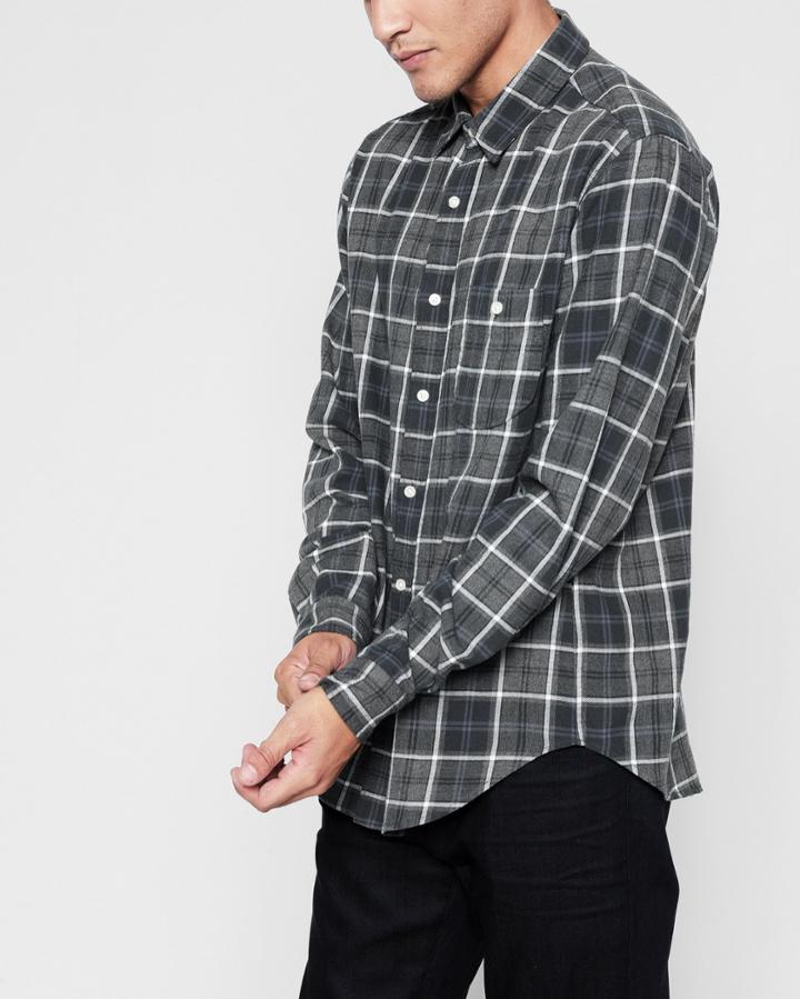 7 For All Mankind Men's Long Sleeve Brushed Plaid Shirt In Charcoal
