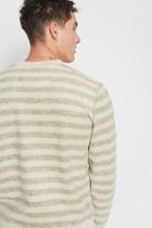 7 For All Mankind Long Sleeve Striped Crewneck Sweatshirt In Oatmeal