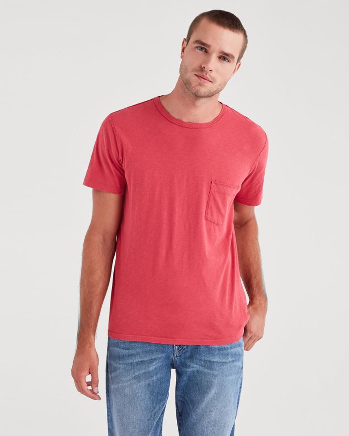 7 For All Mankind Short Sleeve Raw Pocket Crew In Mineral Red