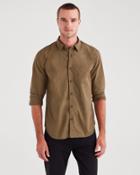 7 For All Mankind Long Sleeve Poplin Shirt In Military Olive