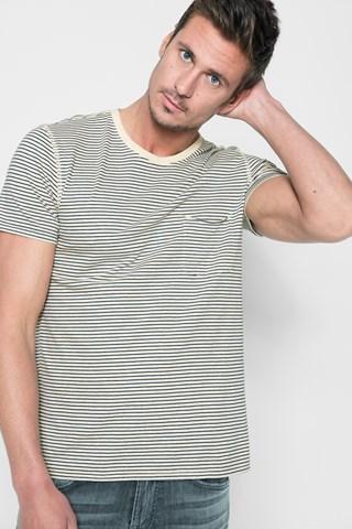 7 For All Mankind Short Sleeve Stripe Crew In Ecru Navy Stripe
