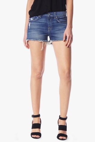 7 For All Mankind Distressed Cut Off Short In Aggressive Bright Indigo