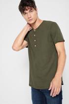 7 For All Mankind Short Sleeve Thermal Henley In Fatigue