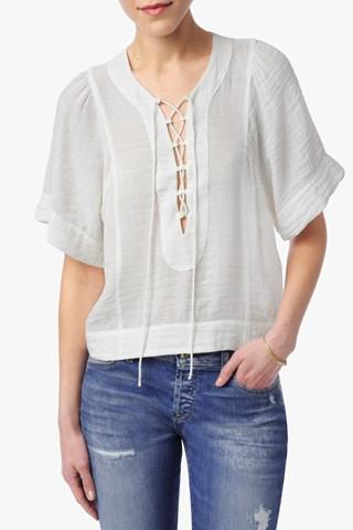 7 For All Mankind Short Sleeve Flutter Top In Pristine White