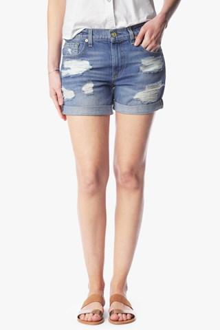 7 For All Mankind Relaxed Mid Roll Up Short With Destroy In Rigid Blue Orchid
