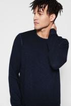 7 For All Mankind Long Sleeve Raw Crew Neck Tee In Washed Navy
