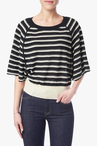 7 For All Mankind Variegated Stripe Wing Sweater In Black/white
