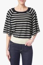 7 For All Mankind Variegated Stripe Wing Sweater In Black/white