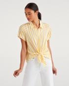 7 For All Mankind Women's Cap Sleeve Tie Front Shirt In Danelion And White