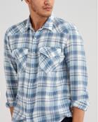 7 For All Mankind Long Sleeve Western Plaid Shirt In Pale Blue