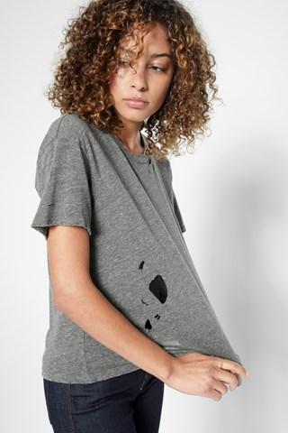 7 For All Mankind Short Sleeve Destructed Tee In Heather Grey