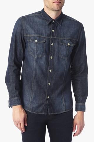 7 For All Mankind Denim Trucker Shirt In Deep Indigo