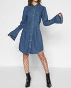 7 For All Mankind Women's Bell Sleeve Denim Shirt Dress In Pico Blue