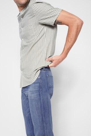 7 For All Mankind Short Sleeve Shirt In Ecru Stripe