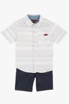 7 For All Mankind S/s Button Up & Classic Short In Grey/white Stripe