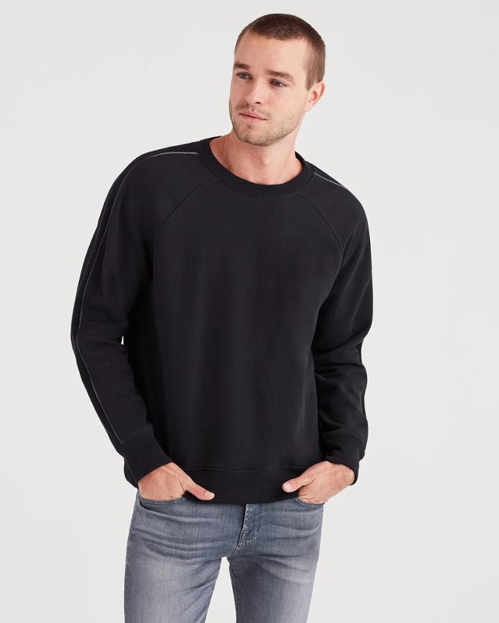 7 For All Mankind Stripe Sleeve Sweatshirt With Faux Leather In Black