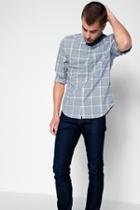 7 For All Mankind Washed Out Plaid Shirt In Cool Navy Plaid